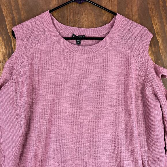 Express Womens Sweater Pink Knitted Cold Ladder Sleeve U Hem Small - Picture 2 of 13